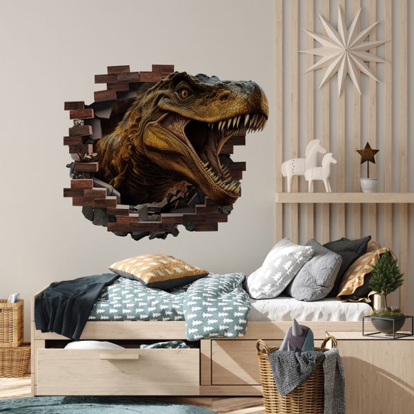 Naklejka SAMOPRZYLEPNA Groźny DINOZAUR Dżungla Efekt 3D 80cm x 60cm zdjęcie 1