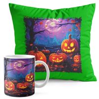 ZESTAW KUBEK + PODUSZKA ZIELONA - HALLOWEEN