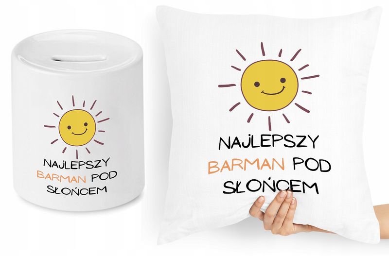 Dla Barmana Zestaw Poduszka + Skarbonka Prezent Z Nadrukiem Ze Zdjęciem zdjęcie 1