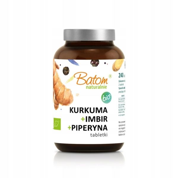 Kurkuma + imbir + piperyna BIO 240 tabletek Batom zdjęcie 1