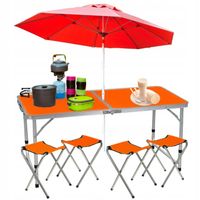 Stół Ogrodowy Turystyczny Kempingowy Składany z Krzesłami Pomarańczowy