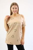 Koszulka w srebrne serduszka z wyciętymi ramionami Sonia Beżowa UNI
