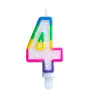 świeczka tęczowa, brokat cyferka "4"