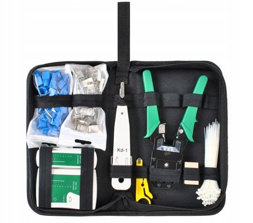 TESTER KABLI SIECIOWYCH WTYK RJ45 ZESTAW NARZĘDZI ŚCIĄGACZ ZACISKARKA LAN3 na Arena.pl