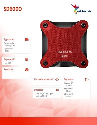 Dysk SSD External SD600Q 480GB USB3.1 Red na Arena.pl