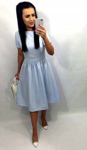 Sukienki Damskie Komunię Chrzciny Wesele Sukienka Elegancka Midi Błękit S na Arena.pl