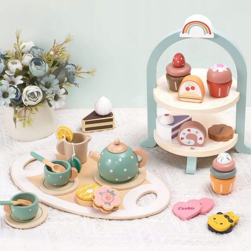 CUKIERNIA DREWNIANY ZESTAW DO HERBATY SERWIS KAWOWY AKCESORIA DO ZABAWY FI na Arena.pl
