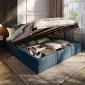 ŁÓŻKO 180x200 TAPICEROWANE Z POJEMNIKIEM + STELAŻ METALOWY PODNOSZONY