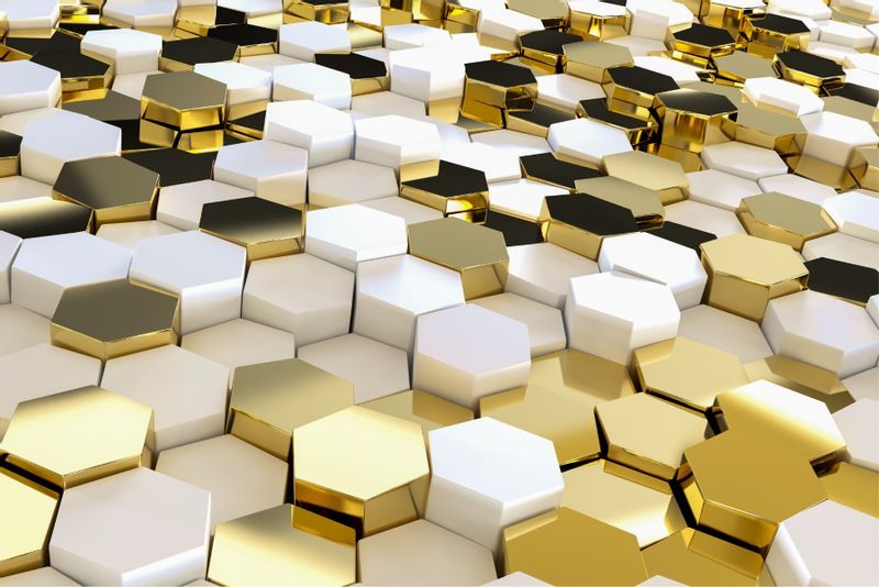 Fototapeta MOZAIKA Złote Heksagony Wzór 3D 368cm x 254cm zdjęcie 5