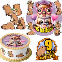 ZESTAW OPŁATEK NA TORT 20CM + 16 POSTACI - KAPIBARA + IMIĘ 15CM 18CM