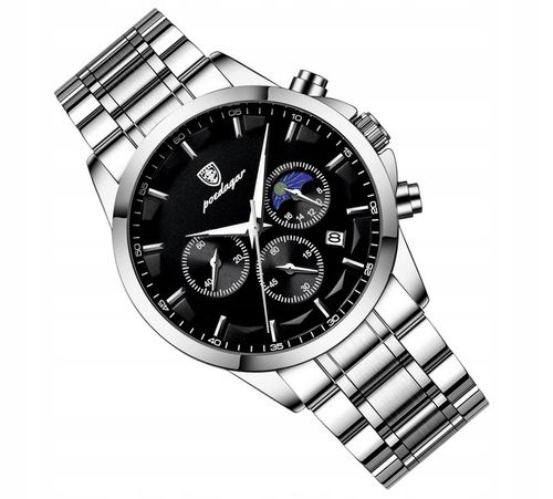 SREBRNY ZEGAREK MĘSKI NA BRANSOLECIE POEDAGAR CHRONOGRAF PUDEŁKO DATOWNIK na Arena.pl