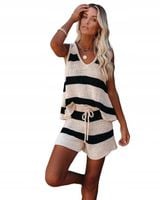 Letni Komplet Dzianinowy W Paski Wzorzyste / L