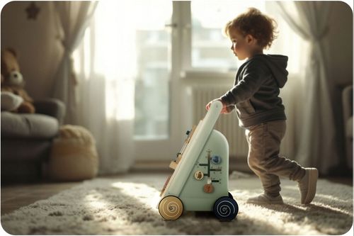 Drewniany chodzik dla dziecka pchacz sensoryczny jeździk do zabawy Nukido na Arena.pl