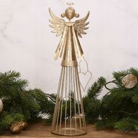 Złoty metalowy anioł figurka Świąteczna tealight świeczka 37,5x15x10,5cm