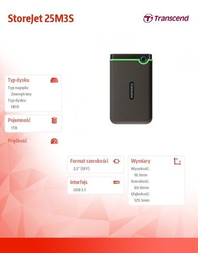 StoreJet 2.5'' M3S 1TB USB3.0 SZARY/SLIM na Arena.pl