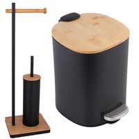 Zestaw łazienkowy: Kosz na śmieci 5L + Stojak 2w1 w stylu czarnego bambusa