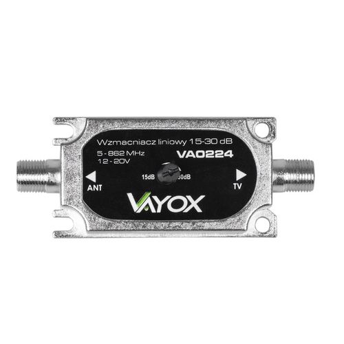 WZMACNIACZ ANTENOWY REGULOWANY 15-30dB SYGNAŁU DVB-T2 4K MOCNY VAYOX na Arena.pl