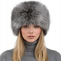 CZAPKA DAMSKA ZIMOWA ELEGANCKA CIEPŁA TOCZEK SZTUCZNE FUTERKO SREBRNY LIS