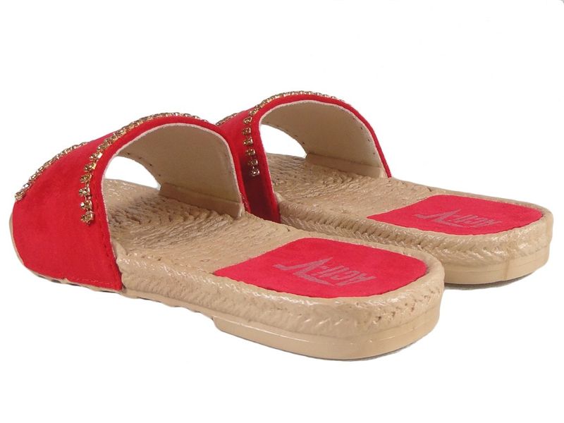 Czerwone klapki damskie z cyrkoniami buty 39 zdjęcie 4