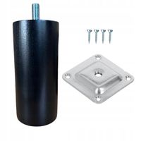 Czarna noga meblowa drewniana WALEC bukowa 10 cm + blacha montażowa łącznik