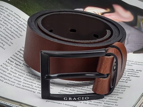 GRACIO meski skorzany PASEK brazowy KLAMRA czarna na Arena.pl