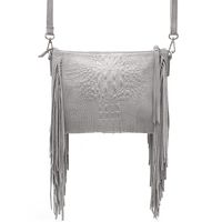 VERA PELLE torebka zamszowa listonoszka boho z frędzlami V001 j.szara
