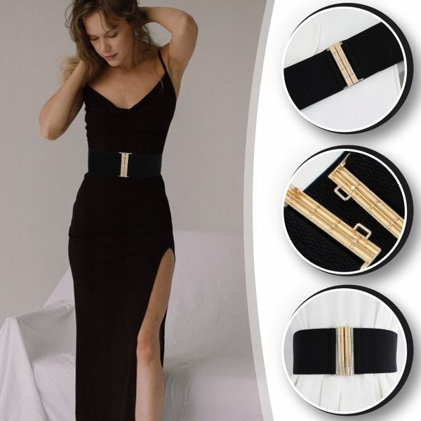 Pasek Damski Elastyczny Czarny Szeroki Sukienki Guma Talia Prosty zdjęcie 9