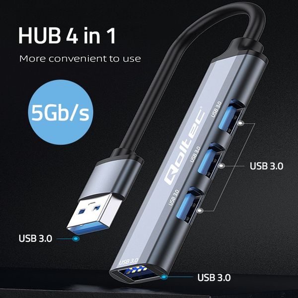 Qoltec Hub Adapter USB 3.0 4w1| 4x USB 3.0 zdjęcie 2