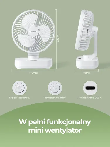 Wentylator stołowy Ocoopa D606Y white akumulator USB oscylator na Arena.pl