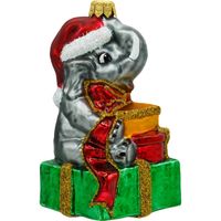 Bombka choinkowa ręcznie malowana - Słoń z prezentami: szary