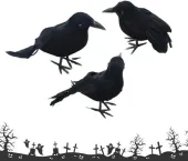 Ptaki Wrony Figurki Sztuczne Dekoracja Halloween Realistyczne Czarne 3 szt