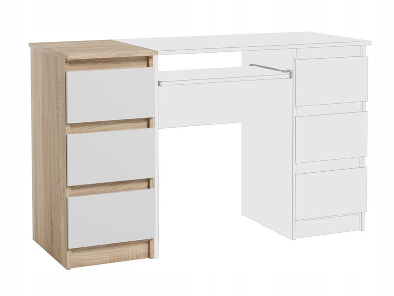 Wąska Szafka Do Biura Salonu 3 Szuflady Dostawka Jaris Sonoma Biały Mat zdjęcie 5