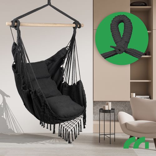 Fotel Wiszący Ogrodowy Krzesło Brazylijskie Kokon z Poduszkami Dark Gray na Arena.pl