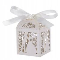 100SZT. PUDEŁEK NA CUKIERKI ŚLUBNE PARA DESIGN LUKSUS ZE WSTĄŻKĄ