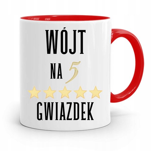 Dla Wójta Kubek Czerwony Wójt Na 5 Gwiazdek Z Nadrukiem Ze Zdjęciem zdjęcie 1