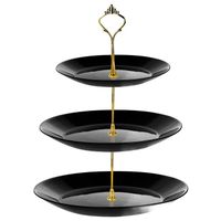 PATERA TRZYPOZIOMOWA PIĘTROWA STOJAK ciasto owoce CZARNE SZKŁO ZŁOTY UCHWYT