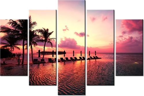 100CM 150CM OBRAZ 5 ELEM ZACHÓD SŁOŃCA RÓŻU PLAŻY MALEDIWACH ŚCIENNY na Arena.pl