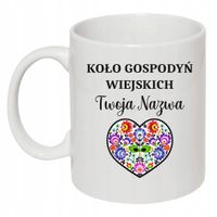 Kubek ceramiczny KGW Koło Gospodyń Wiejskich z nadrukiem nazwą miejscowości
