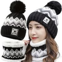 CZAPKA DAMSKA KOMIN KOMPLET DWUWARSTWOWY ZIMOWA