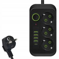 Listwa Zasilająca Przedłużacz Sieć 2m F09U 3 Gniazda 5 x USB Ładowarka