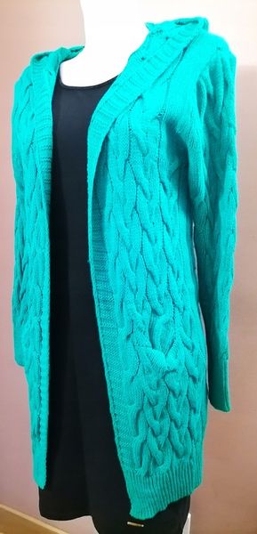 Kardigan warkocz kaptur kieszenie r.uni ZIELONY zdjęcie 3