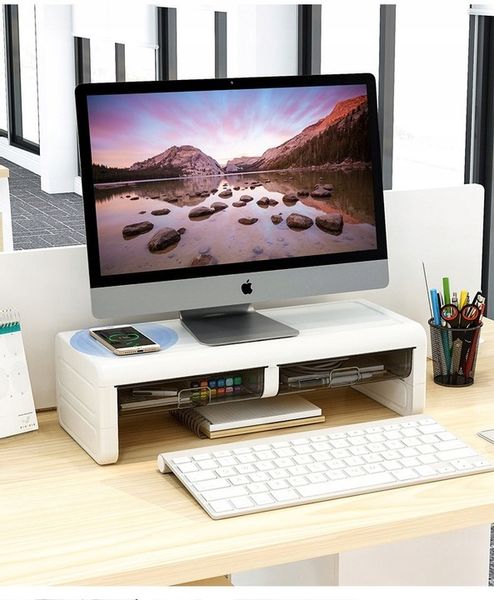 PÓŁKA PODSTAWKA POD MONITOR Z SZUFLADKAMI BIAŁA NADSTAWKA NA BIURKO RK2 zdjęcie 3