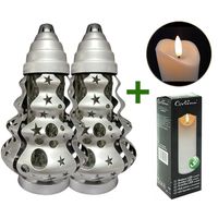 Zestaw 2 zniczy świątecznych Choinka Boże Narodzenie Srebrny 35cm + Wkład