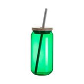 Szklanka 550 ml ze słomką i bambusową pokrywką do sublimacji - zielona