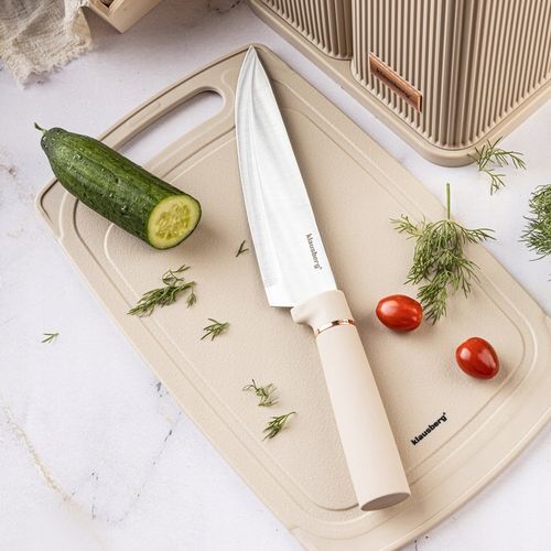 Komplet 5 Noży + Zestaw 5 przyborów kuchennych + deska do krojenia + Stojak na Arena.pl