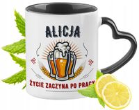 Dla Alicji Kubek Czarny Z Uszkiem W Kształcie Serca Na Prezent Z Nadrukiem