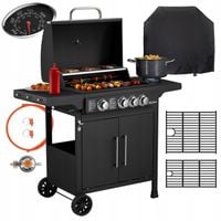 GRILL GAZOWY ogrodowy 3+1 NA KÓŁKACH ŻELIWNY RUSZT +POKROWIEC 11,2kW SZAFKA