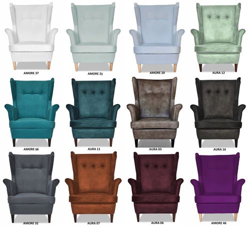 Fotel uszak ARI z podnóżkiem skandynawski  bordowy aksamit na Arena.pl