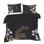 Pościel z makosatyny VICTORIA7 160x200 czarna złota liście gałązki