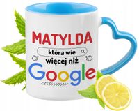 Dla Matyldy Kubek Błękitny Z Uszkiem W Kształcie Serca Na Prezent Na Kawę
